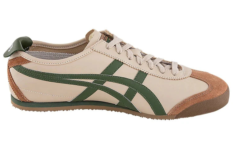 Onitsuka Tiger Mexico 66 "Beige Dark Green" Leather Sneakers- Women's Shoe Sale / Men's Shoe Sale