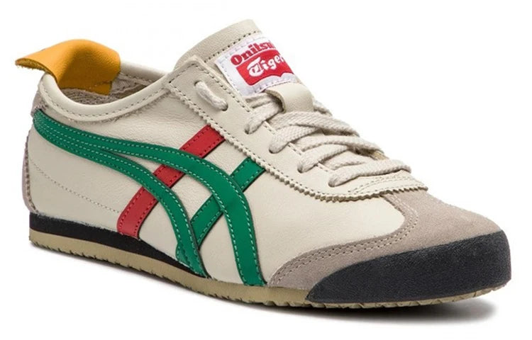 Onitsuka Tiger Mexico 66 "Cream Green Red" Leather Sneakers- Women's Shoe Sale / Men's Shoe Sale