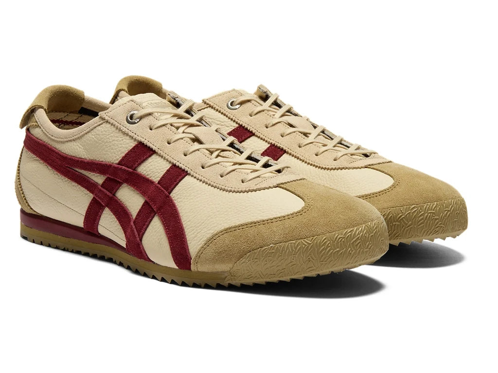 Onitsuka Tiger Mexico 66 "Beige Burgundy" Unisex Leather Sneakers- Women's Shoe Sale / Men's Shoe Sale