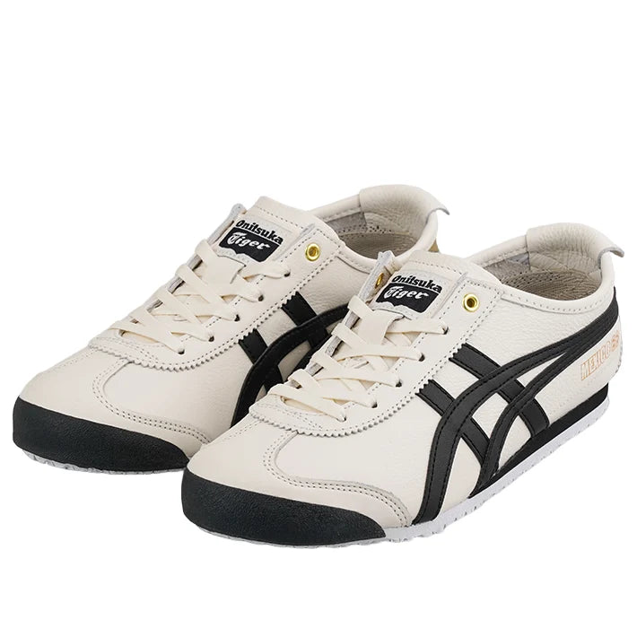 Onitsuka Tiger Mexico 66 "Cream Black Gold" Leather Sneakers- Women's Shoe Sale / Men's Shoe Sale
